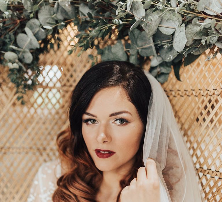 Bridal Beauty | Wedding Makeup | Geometric Wedding Decor &amp; Styling by Locate to Create at The Cherry Barn | Rebecca Carpenter Photography