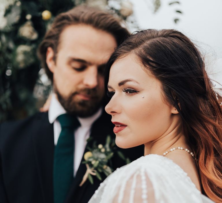 Beautiful Bridal Makeup | Geometric Wedding Decor &amp; Styling by Locate to Create at The Cherry Barn | Rebecca Carpenter Photography