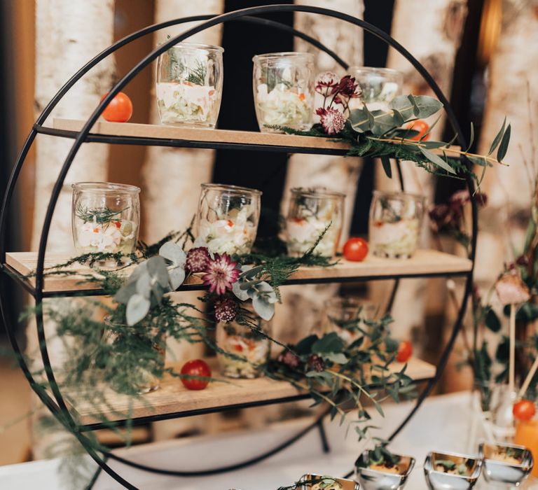 Vintage Dresser Dessert Bar | Geometric Wedding Decor &amp; Styling by Locate to Create at The Cherry Barn | Rebecca Carpenter Photography