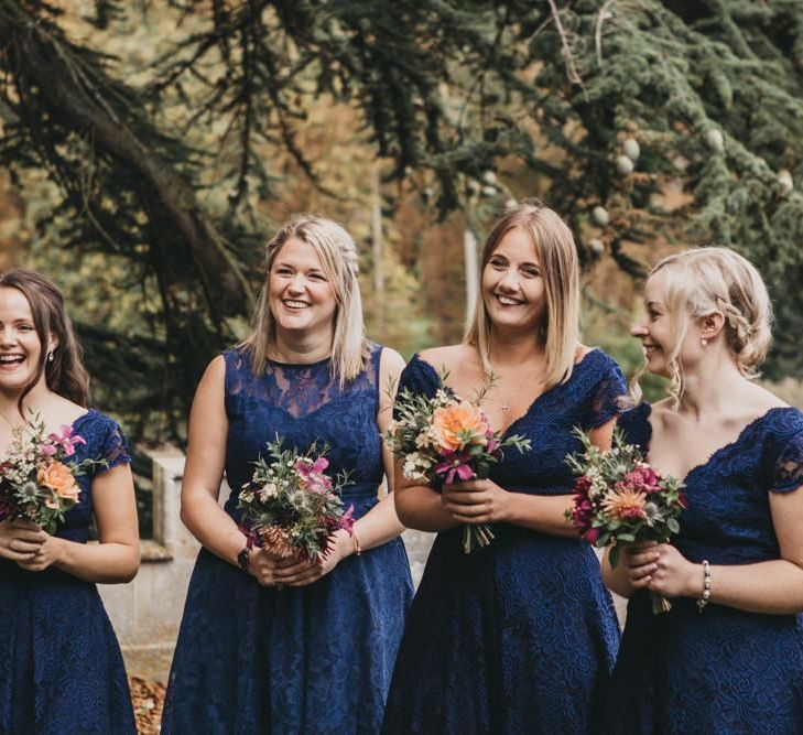 Bridesmaids in Lace Navy Dresses