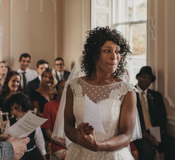 Wedding Ceremony with Emotional Bride in Polka Dot Tulle Short Wedding Dress