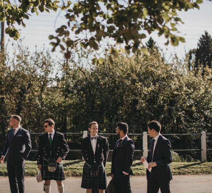 Groomsmen in Wool Suits and Tartan Kilts