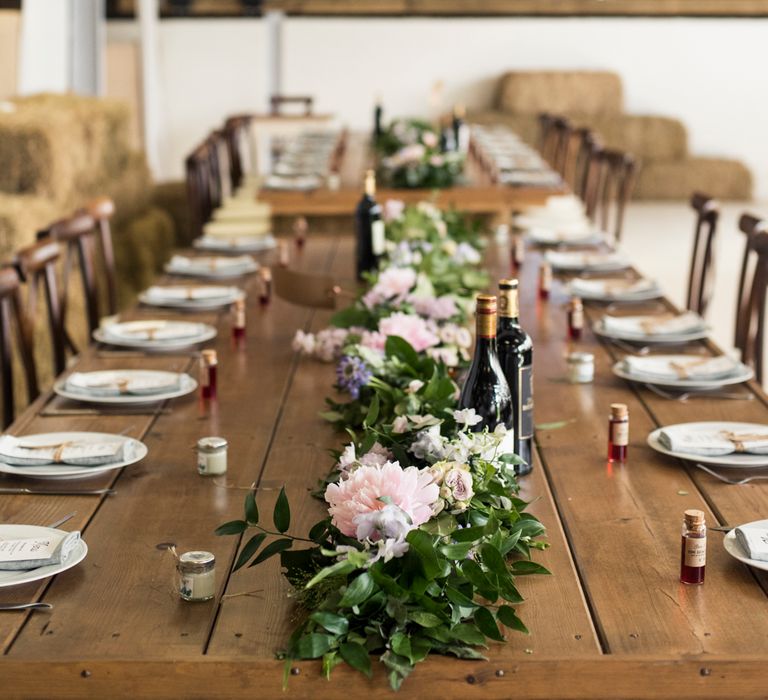 Rustic Wedding Decor // Sugar Loaf Barn Wedding // Pale Grey Off The Shoulder Bridesmaids Dresses Rewritten // Groom In Harris Tweed // Hog Roast Evening Buffet // Eleanor Jane Photography