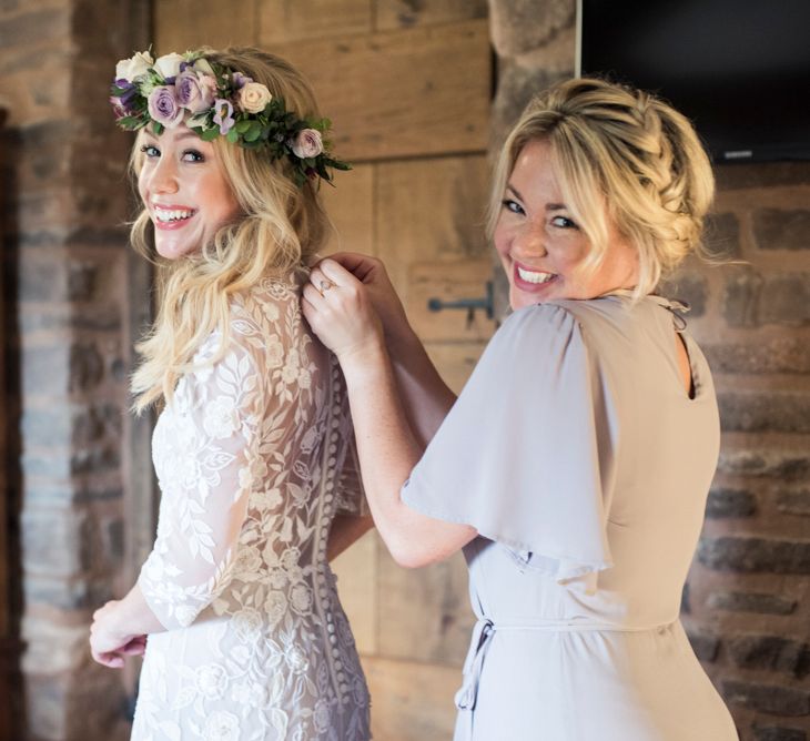 Bridesmaids In Rewritten // Sugar Loaf Barn Wedding // Pale Grey Off The Shoulder Bridesmaids Dresses Rewritten // Groom In Harris Tweed // Hog Roast Evening Buffet // Eleanor Jane Photography