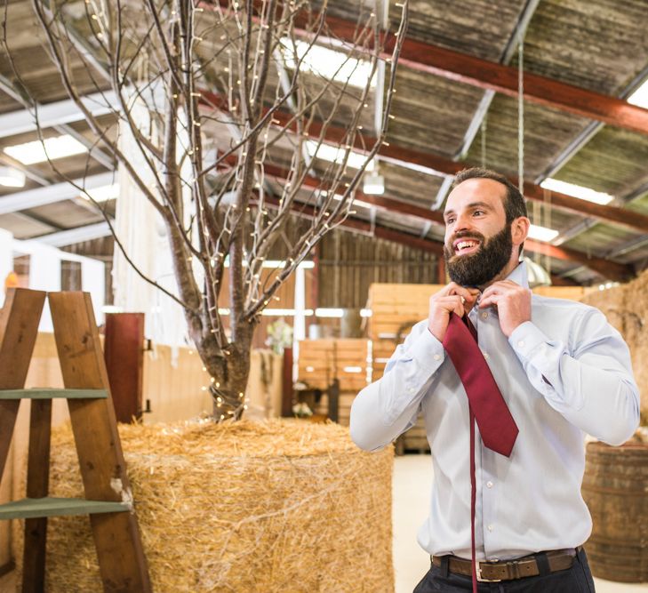 Groom In Red Tie // Sugar Loaf Barn Wedding // Pale Grey Off The Shoulder Bridesmaids Dresses Rewritten // Groom In Harris Tweed // Hog Roast Evening Buffet // Eleanor Jane Photography