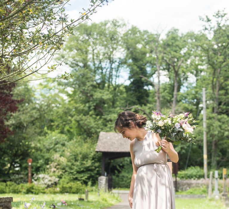 Bridesmaids In Rewritten // Sugar Loaf Barn Wedding // Pale Grey Off The Shoulder Bridesmaids Dresses Rewritten // Groom In Harris Tweed // Hog Roast Evening Buffet // Eleanor Jane Photography