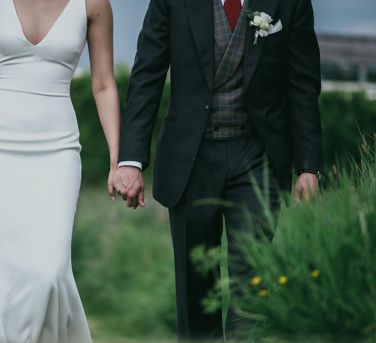 Fitted Pronovias Wedding Dress and Cad &amp; The Dandy Suit with Plaid Waistcoat