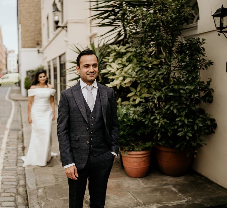 bride and groom first look