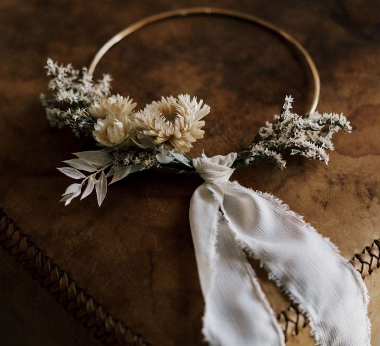 Dried Flower Hoop Wedding Decor Tied with Ribbon