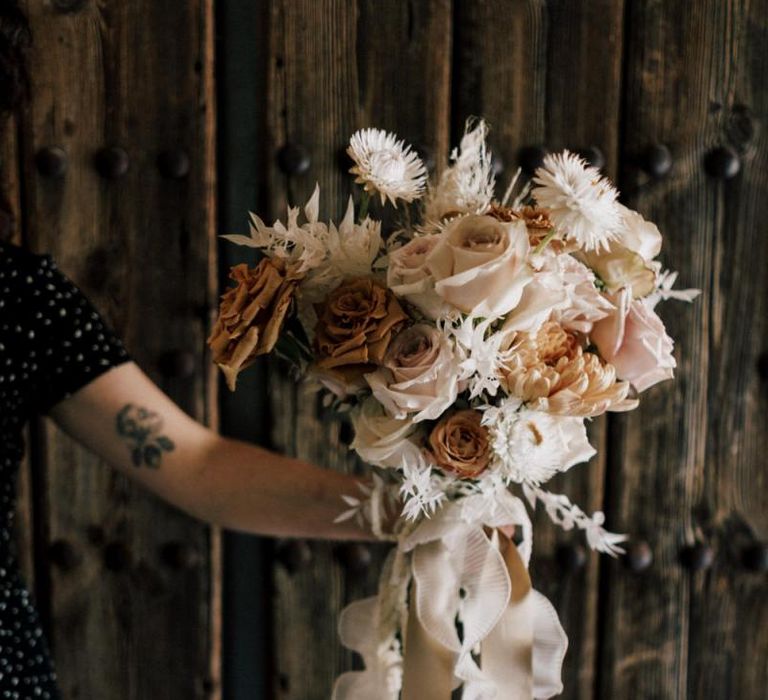 Nude Rose Wedding Bouquet Tied with Ribbon