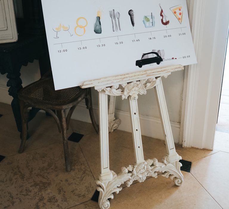 Order of The Day Illustration Wedding Sign on an Easel