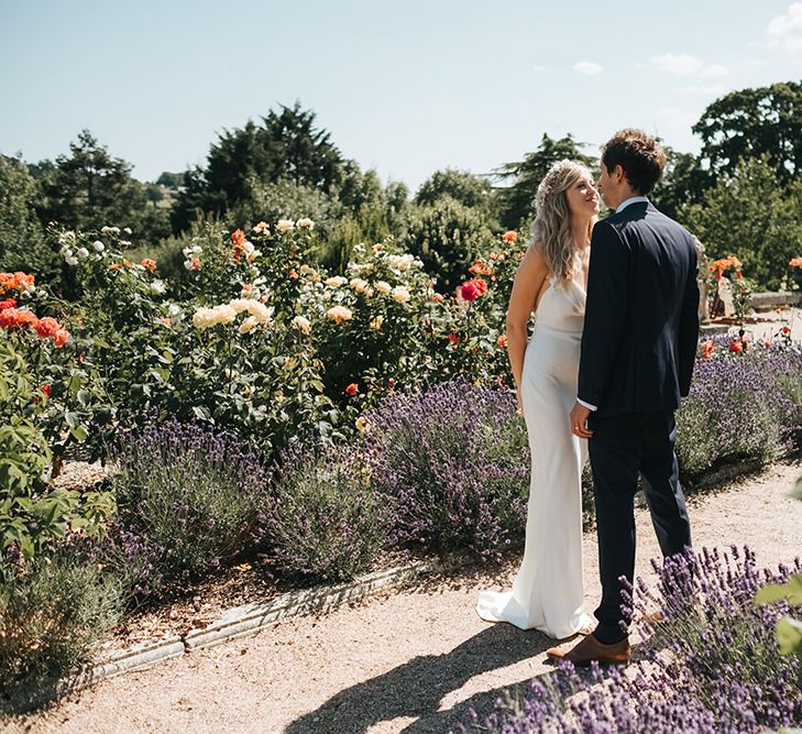 Bride and Groom Portrait in the Beautiful Gardens of  Pynes House, Devon