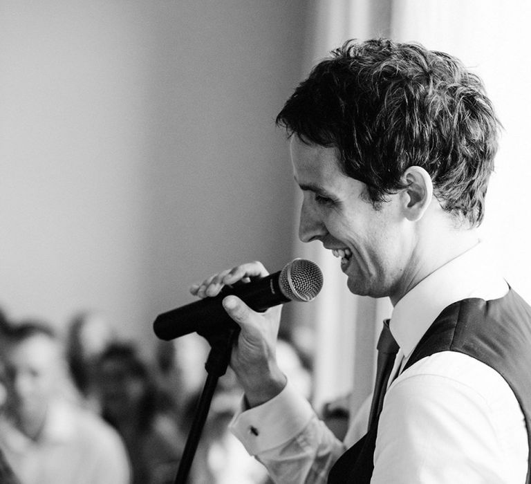 Black and White Portrait of the Groom Giving his Speech