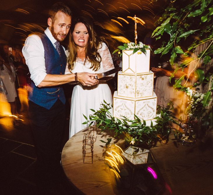 Gold &amp; White Geometric Wedding Cake // Image By Ed Godden Photography