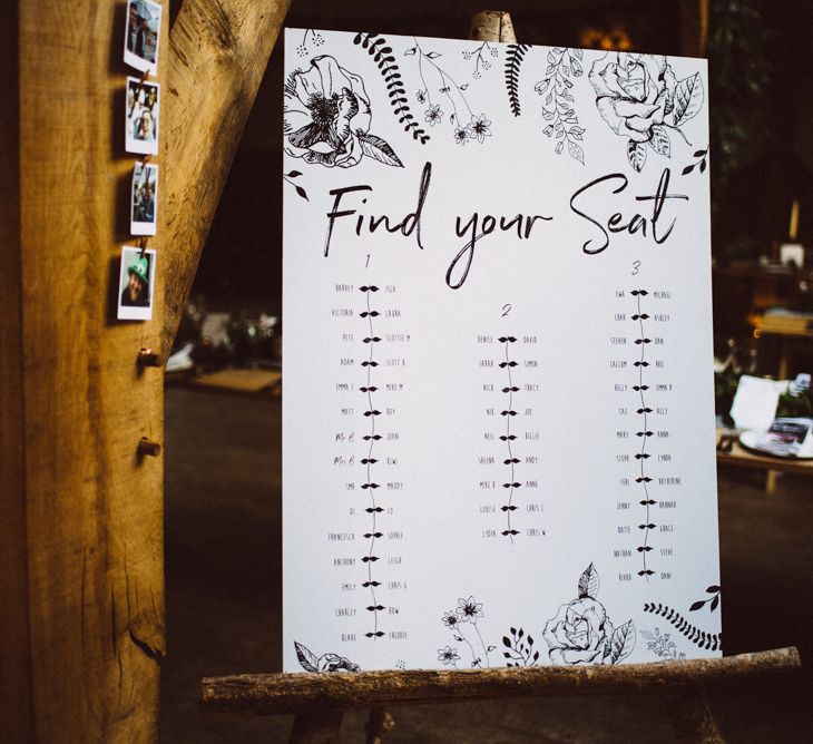 Floral Illustrated Table Plan For Wedding // Singing Waiters For A Foliage Filled Wedding At Cripps Barn // Charlie Brear Bride // Images By Ed Godden Photography // Film By WE ARE // THE CLARKES