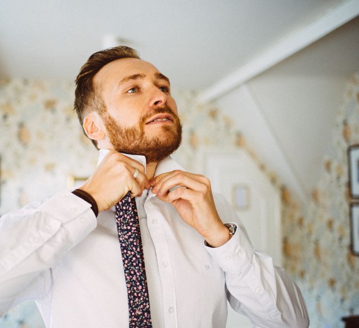 Navy &amp; Floral Print Tie For Groom // Image By Ed Godden Photography