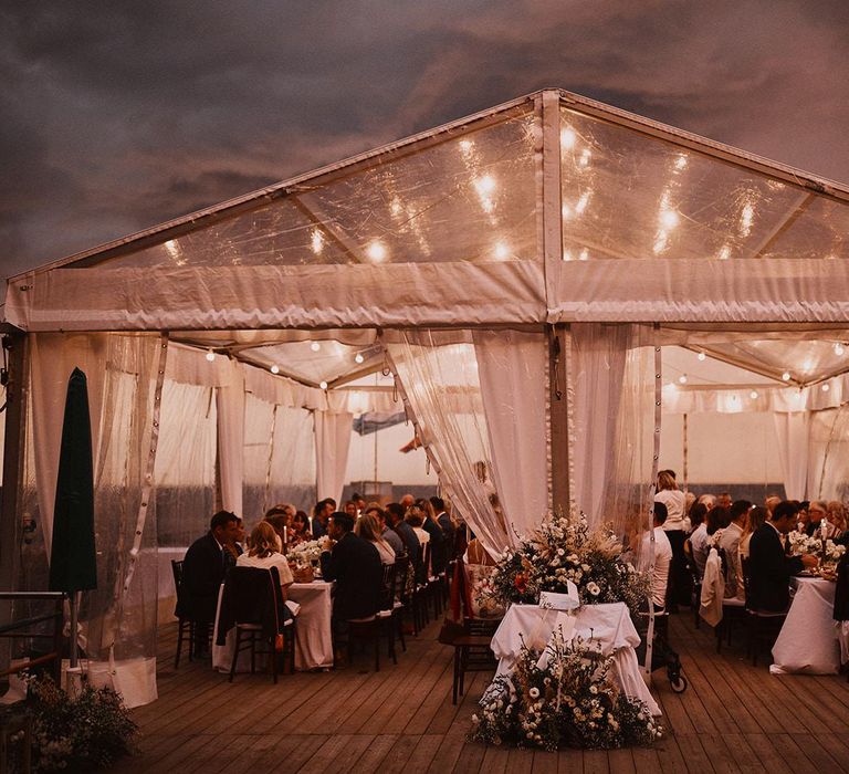 Clear span marquee with fairy lights decor