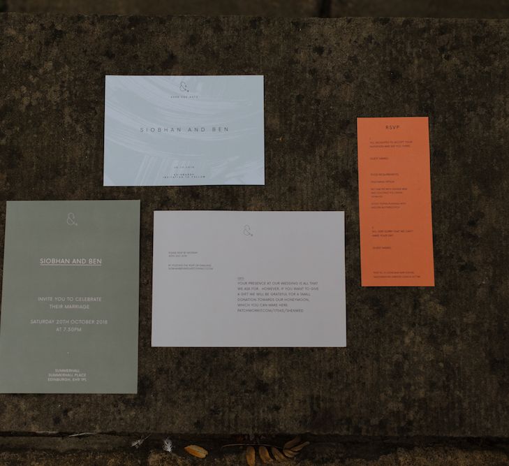 Modern Orange Grey and White Wedding Stationery Suite