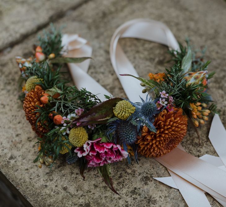 Burnt Orange, Yellow, Pink and Blue Flower Crown