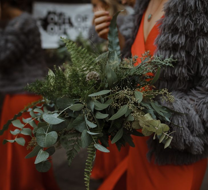 Greenery Bridesmaid Bouquet made of Different Foliage