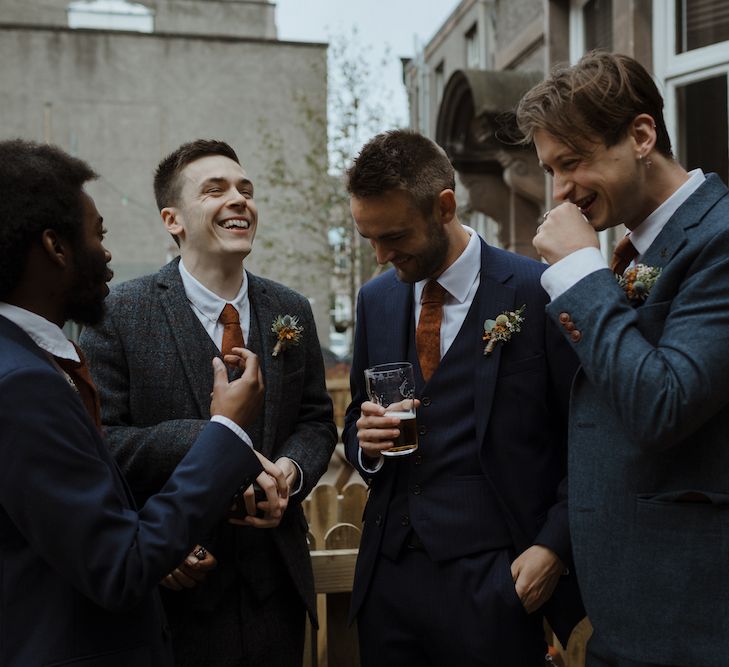 Groomsmen in Navy Blue Wool Heart &amp; Dagger Suits