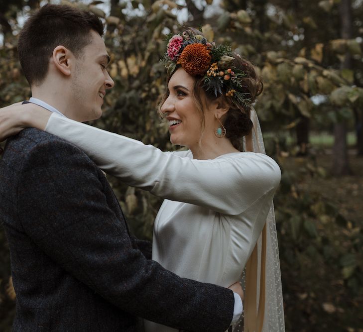 Bride and Groom Embracing Wedding Portrait