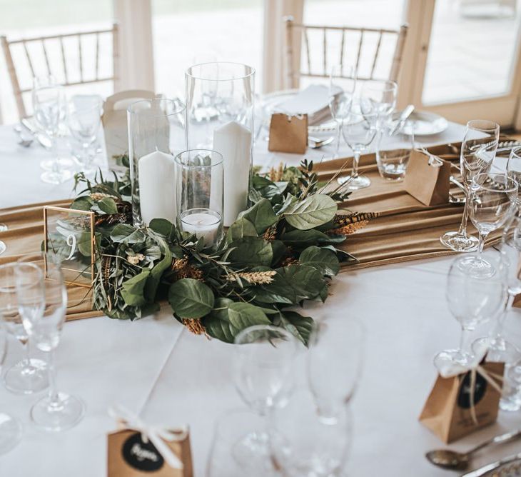 Table Decor with Gold Table Runner and Detail