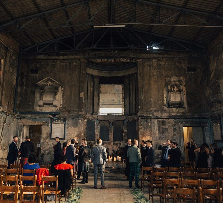 Wedding Guests Enjoying Pre-wedding Drinks in The Asylum Chapel