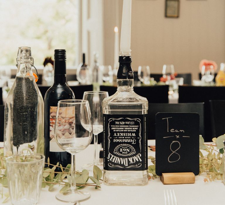 Jack Daniels Bottle with Candle As Table Centrepieces