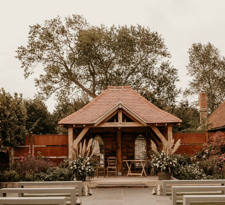 Outdoor ceremony at Southend Barns wedding venue