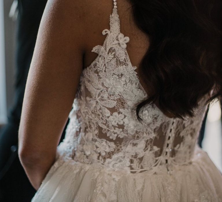 Lace details on Enzoani wedding dress