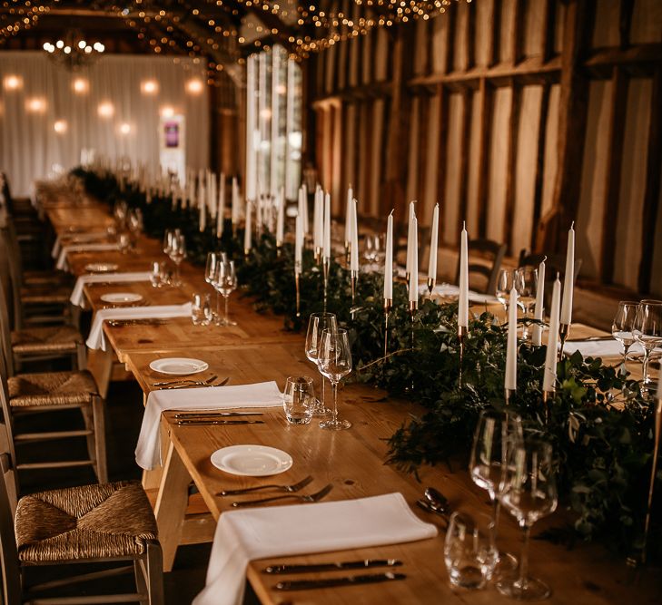 Socially distanced wedding reception at Southend Barns with taper candles