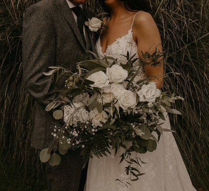 Large white and green wedding bouquet