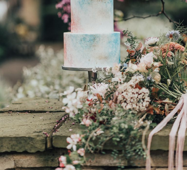 Water Colour Painted Wedding Cake // Disney Princess Bride Sleeping Beauty Inspired Wedding With Opulent Florals And Bride In Blush Pink With Images From Rebecca Carpenter Photography