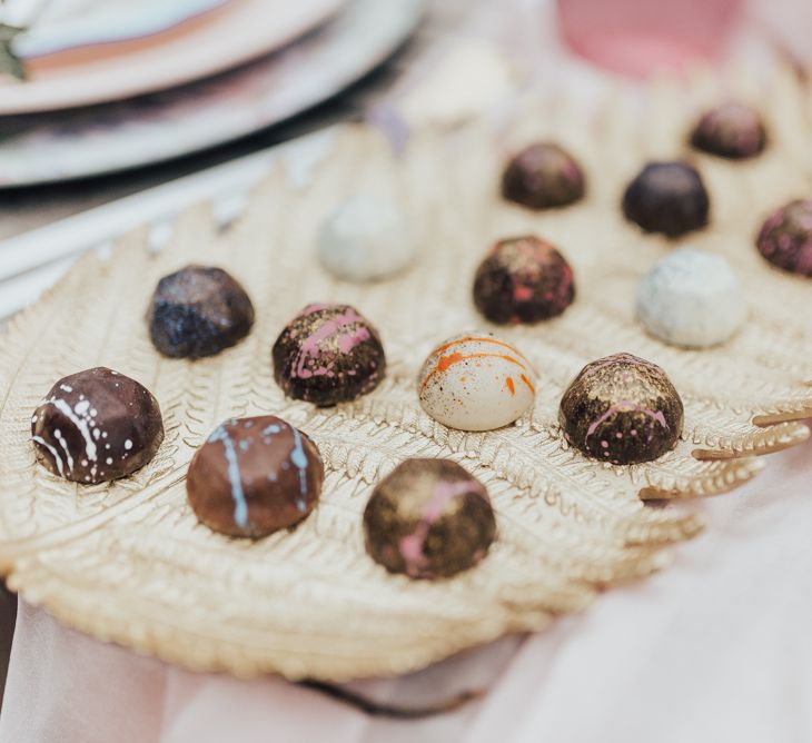 Handmade Chocolate Wedding Favours // Disney Princess Bride Sleeping Beauty Inspired Wedding With Opulent Florals And Bride In Blush Pink With Images From Rebecca Carpenter Photography