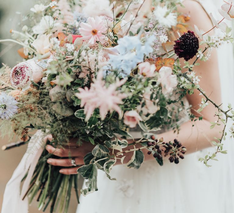 Oversized And Abundant Floral Wedding Bouquet // Disney Princess Bride Sleeping Beauty Inspired Wedding With Opulent Florals And Bride In Blush Pink With Images From Rebecca Carpenter Photography