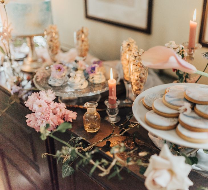 Dessert Table For Wedding // Disney Princess Bride Sleeping Beauty Inspired Wedding With Opulent Florals And Bride In Blush Pink With Images From Rebecca Carpenter Photography