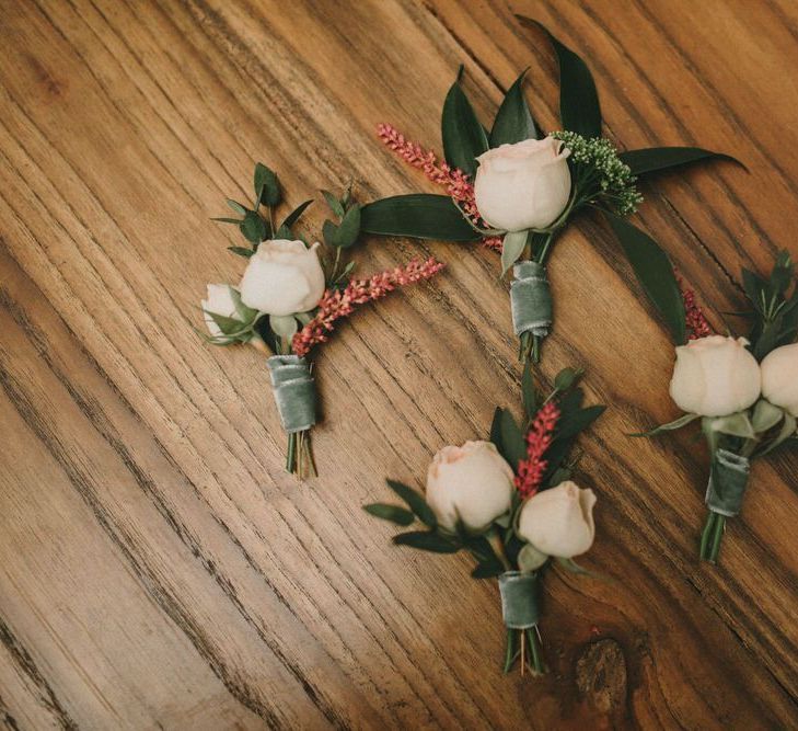 Pink Rose and Foliage Buttonholes