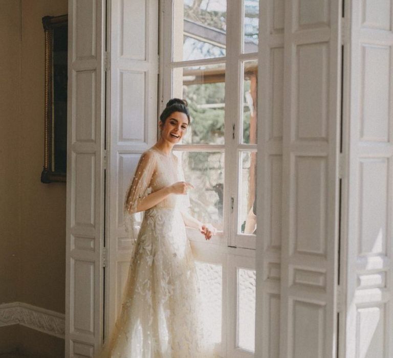 Beautiful Bride in Delicate Lace Wedding Dress