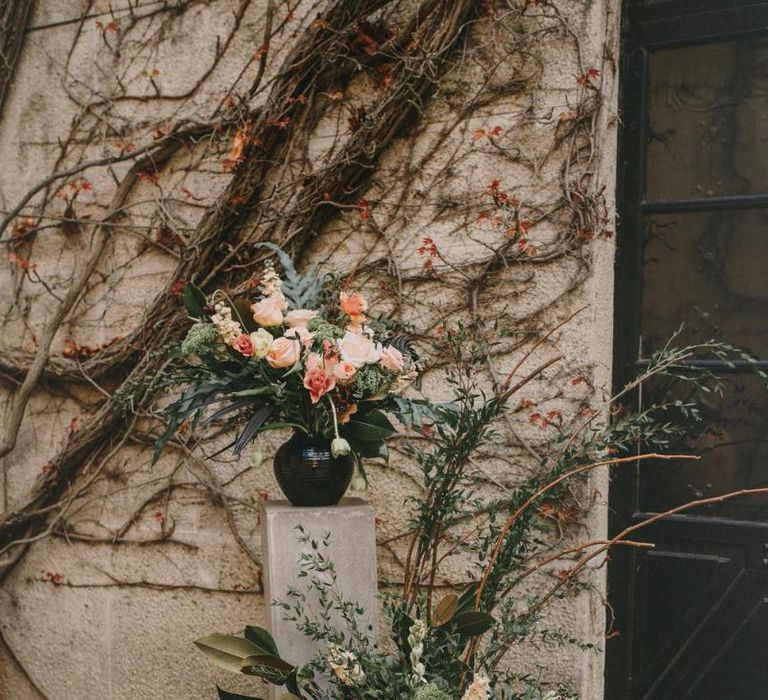 Romantic Pink and Green Wedding Flower Arrangement