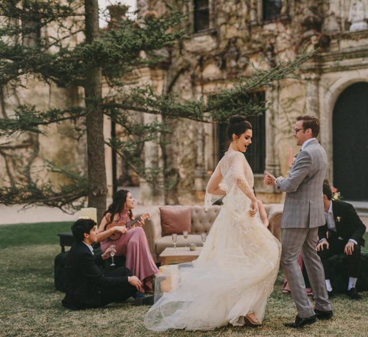 Outdoor Small Wedding Reception with Bride and Groom Dancing