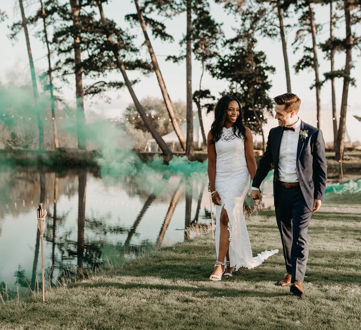 Colourful Smoke Bomb/Flares For Couples Shots At Wedding // Image By Kelsie Low