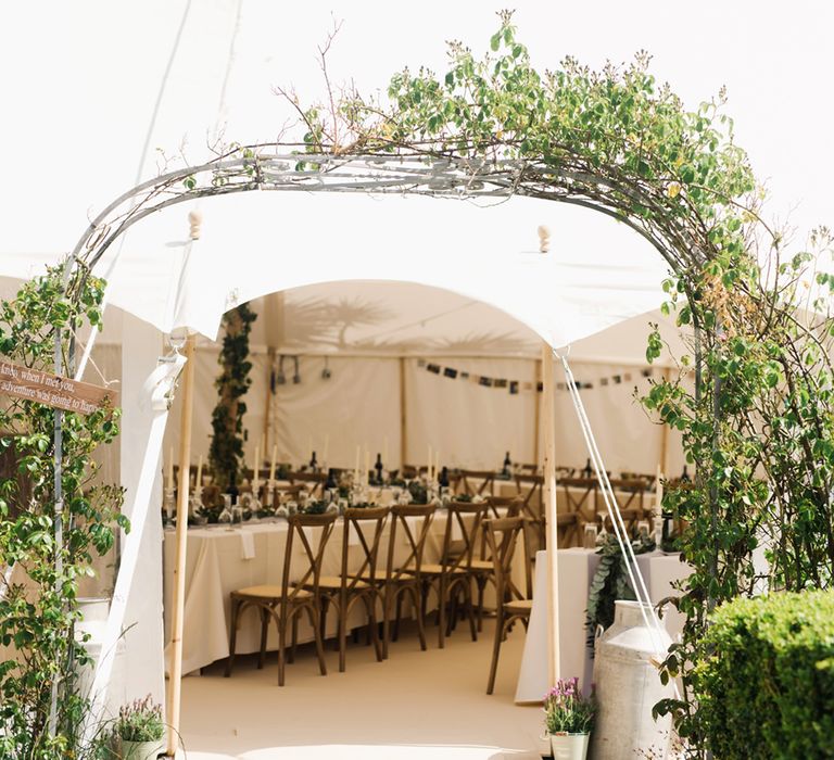 Stretch Tent With Entrance Hall // Anglesey Wedding With Foliage Details And Skateboarding Groom And Bride In Emma Beaumont With Images From Emma Pilkington Weddings