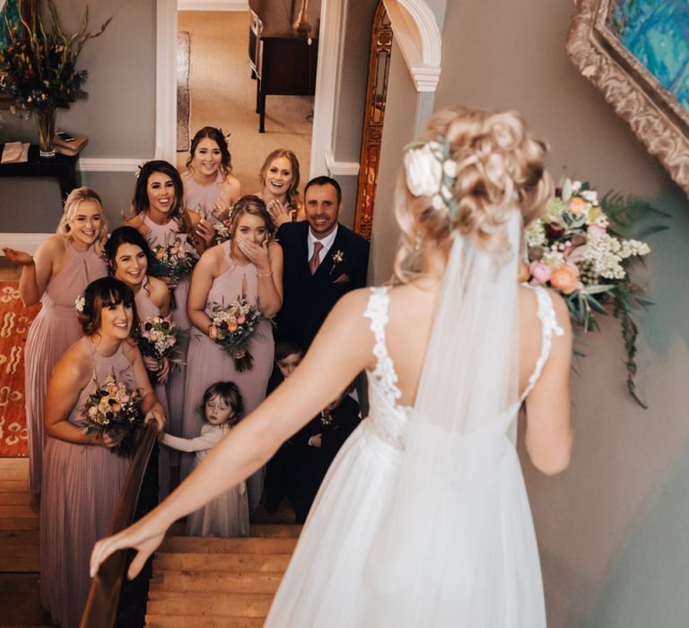 Bridal Party First Look with Bride in Stacey by Modeca Wedding Dress