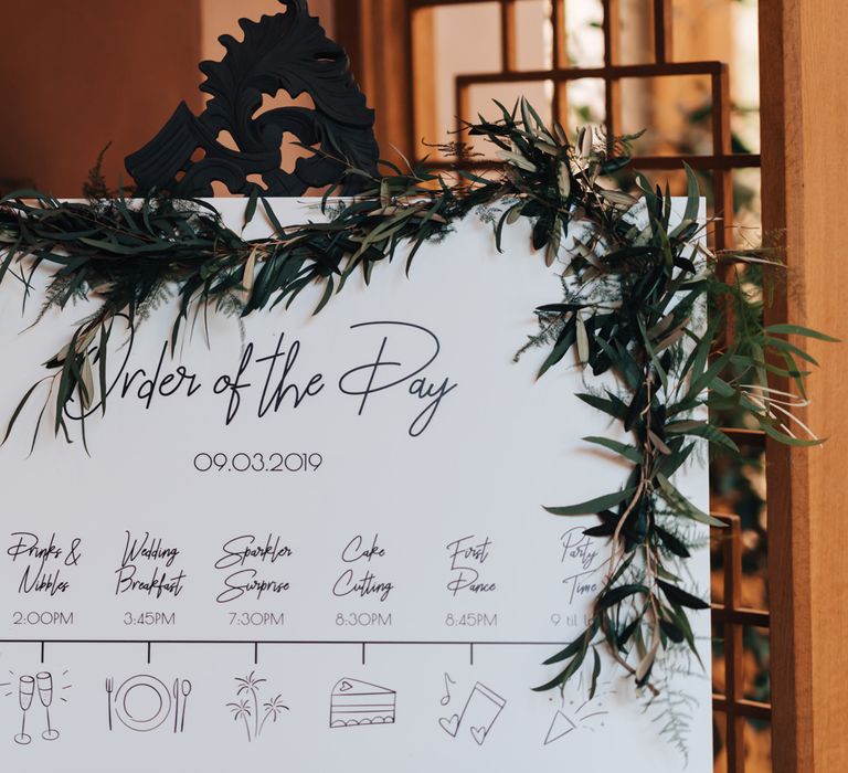 Order of the Day Wedding Sign with Greenery Garland