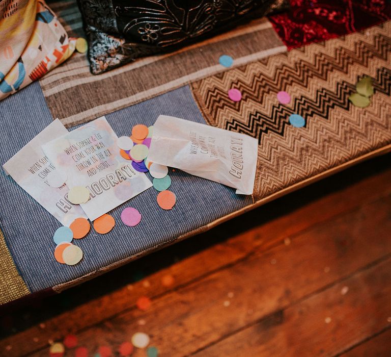 Personalised Confetti Bags | Colourful Confetti | Budapest Wedding with Giant Bridal Bouquet, Tuk Tuks and Cadillac | Jágity Fanni Fotográfus