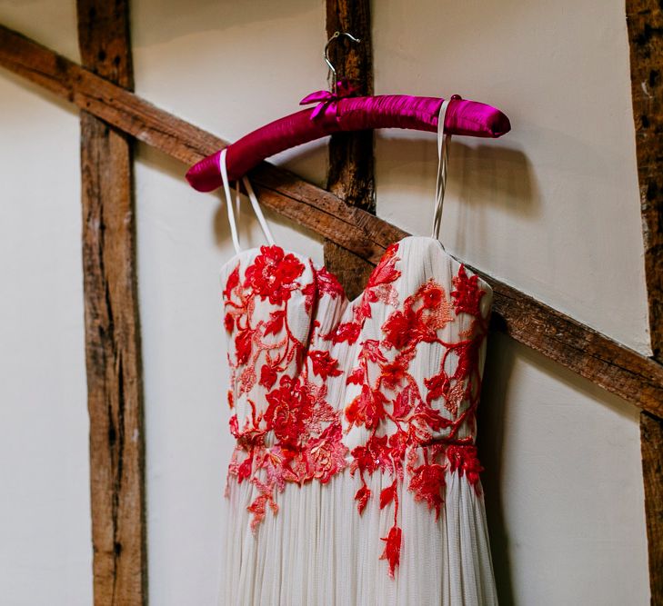 Joanne Fleming Design Wedding Dress | Colourful Alternative Winter Wedding at Upwaltham Barns, Sussex | Epic Love Story Photography