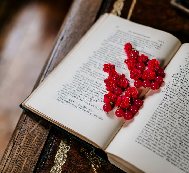 REd J Crew Earring s| Colourful Alternative Winter Wedding at Upwaltham Barns, Sussex | Epic Love Story Photography