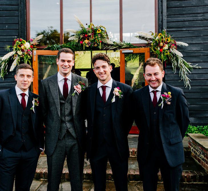 Groomsmen in Suit Supply Suits | Colourful Alternative Winter Wedding at Upwaltham Barns, Sussex | Epic Love Story Photography