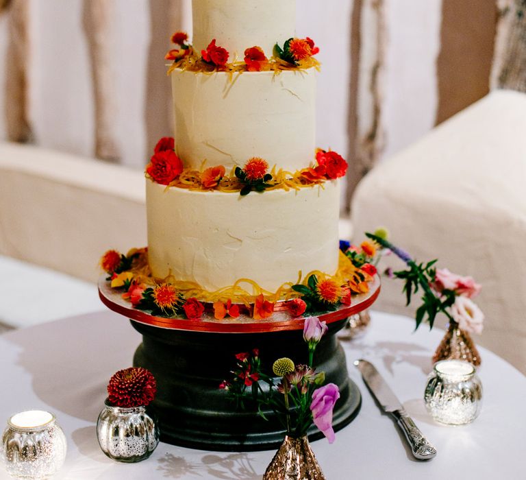 Wedding Cake | Colourful Alternative Winter Wedding at Upwaltham Barns, Sussex | Epic Love Story Photography